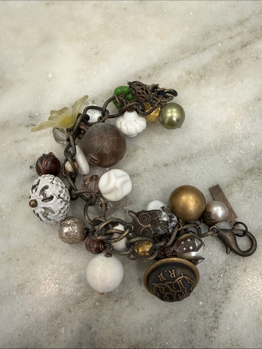 Vintage-Inspired White & Gold Charm Bracelet